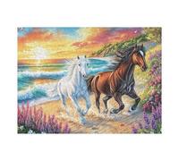 Puzzle De 500 Pièces pour Adultes Cheval Plage Océan 52×38cm Art Mural Encadrable pour Bureau Café Présentation Artistique Unique pour Espace Commercial