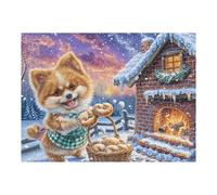 Puzzle De 500 Pièces pour Adultes Corgi Cabane d'hiver Neigeuse 52×38cm Anti-Stress Réduction De L'Anxiété Parfait pour Employés De Bureau Détente Quotidienne