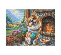 Puzzle De 500 Pièces pour Adultes Corgi cheminée 500 PCS 52×38cm Art Mural Encadrable pour Bureau Café Présentation Artistique Unique pour Espace Commercial