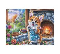 Puzzle De 500 Pièces pour Adultes Corgi cheminée 500 PCS 52×38cm Impression Vive Non Décolorable Art Mural Encadrable Idéal pour Salon Chambre À Coucher