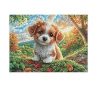 Puzzle De 500 Pièces pour Adultes Corgi dans Le Champ de Fleurs 500 PCS 52×38cm Impression Vive Non Décolorable Art Mural Encadrable Idéal pour Salon Chambre À Coucher