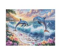 Puzzle De 500 Pièces pour Adultes Dauphin dans Les Vagues 500 PCS 52×38cm Art Mural Encadrable pour Bureau Café Présentation Artistique Unique pour Espace Commercial