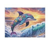 Puzzle De 500 Pièces pour Adultes Dauphin dans Les Vagues 500 PCS 52×38cm Puzzle Universel pour Toutes Occasions Cadeau Parfait Décoration Maison Amusement Familial