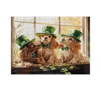 Puzzle de 500 pièces pour adultes de la Saint-Patrick Cocker américain en bois, décoration rustique imprimée pour divertissement créatif