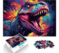 Puzzle de 500 pièces pour Adultes - Dinosaure Synthwave coloré - pour Adultes et Enfants de 12 Ans et Plus - Puzzle en Bois - Casse-tête - Taille ：38 x 52 cm