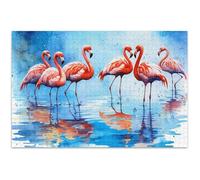 Puzzle de 500 pièces pour adultes - Éléphant blanc - Cadeau amusant - Puzzle dur - Jouet - Œuvre d'art - Peinture de flamants roses - Bleu rose - 52 x 37 cm