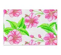 Puzzle de 500 pièces pour adultes - Éléphant blanc rose fleur de cerisier fleur verte amusante art puzzle décoration de la maison, art 52,8 x 37,9 cm