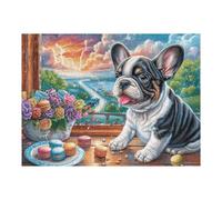Puzzle De 500 Pièces pour Adultes French Bordure Fleurie Bouledogue 500 PCS 52×38cm Adapté Aux Débutants Assemblage Fluide Parfait pour Détente Quotidienne Exercice Cérébral