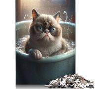 Puzzle de 500 pièces pour adultes Grumpy Cat Meme, puzzles de baignoire pour adultes et puzzles en bois, décoration de la maison, 500 pièces (52 x 38 cm)