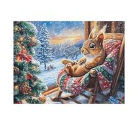 Puzzle De 500 Pièces pour Adultes Lapin Noël Forêt 52×38cm Activité Soirée De Fête Parfait pour Noël Nouvel an Rassemblements Famille Amis Temps Amusant