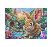 Puzzle De 500 Pièces pour Adultes Lapin Printemps Champ de Fleurs 52×38cm Impression Vive Non Décolorable Art Mural Encadrable Idéal pour Salon Chambre À Coucher