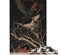 Puzzle de 500 pièces pour Adultes « l'appel de la Nuit » Loup et Corbeau, Puzzle en Bois, décoration intérieure, Cadeau de Noël, 500 pièces (52 x 38 cm)