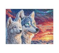 Puzzle De 500 Pièces pour Adultes Loup Galaxie Forêt 52×38cm Cadeau De Graduation pour Étudiants Idéal pour Entraînement Cérébral Détente Après Les Études