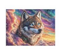 Puzzle De 500 Pièces pour Adultes Loup Galaxie Forêt 52×38cm Impression Vive Non Décolorable Art Mural Encadrable Idéal pour Salon Chambre À Coucher