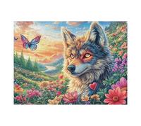 Puzzle De 500 Pièces pour Adultes Loup Printemps Champ de Fleurs 52×38cm Impression Vive Non Décolorable Art Mural Encadrable Idéal pour Salon Chambre À Coucher