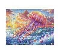 Puzzle De 500 Pièces pour Adultes Méduse dans la Vague 500 PCS 52×38cm Activité Team Building pour Collègues De Bureau Jeu De Groupe Amusant Améliore La Collaboration