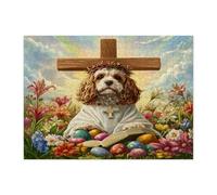 Puzzle de 500 pièces pour adultes - Motif cocker épagneul de printemps de Pâques - Œufs rétro en bois imprimés - Décorations à motif campagnard pour fête de divertissement