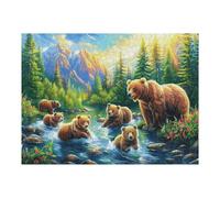 Puzzle De 500 Pièces pour Adultes Ours Brun mère et Ses Petits 500 PCS 52×38cm Carton Épais Résistant Impression HD Anti-Stress Idéal pour Loisir À La Maison Soirées Familiales
