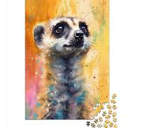 Puzzle de 500 pièces pour Adultes - Peinture de Suricate - Puzzle carré en Bois - Pièces Uniques - Jeu éducatif et Amusant - 500 pièces (52 x 38 cm)