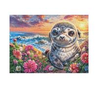 Puzzle De 500 Pièces pour Adultes Phoque Océan Roche 52×38cm Cadeau De Noël Idéal pour Activités Intérieures Jours De Pluie W nds Temps en Famille