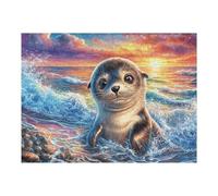 Puzzle De 500 Pièces pour Adultes Phoque Océan Vague 52×38cm Puzzle Anti-Stress pour Employés De Bureau Idéal pour Détente Après Le Travail Hobby Cadeau