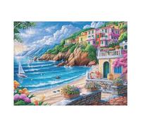 Puzzle De 500 Pièces pour Adultes Plage océan chaumière 500 PCS 52×38cm Puzzle d'art Thérapie Idéal pour Santé Mentale Anti-Stress Régulation Émotionnelle Cadeau