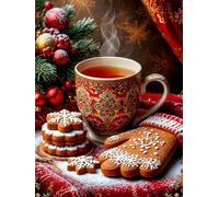 Puzzle de 500 Pièces pour Adultes, Puzzle Adulte 500 Pieces Coloré, Puzzles Difficile Impossible Activité Familiale Parfaite(Thé aux Biscuits de Noël)