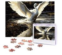 Puzzle de 500 pièces pour adultes - Puzzle en bois personnalisé - Cygnes volant dans l'eau à partir de photos - Puzzle pour famille, mariage, Noël, anniversaire