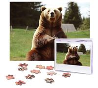 Puzzle de 500 pièces pour adultes - Puzzle stimulant pour nuits de jeu - Puzzle en bois personnalisé pour la famille, ours salut assis sur la pelouse, taille finie 51,8 x 38,1 cm
