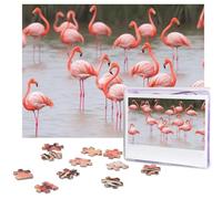 Puzzle de 500 pièces pour adultes - Puzzle stimulant pour nuits de jeu - Puzzle en bois personnalisé pour la famille - Casse-tête en bois personnalisé pour la famille - Flamants roses - Taille finie
