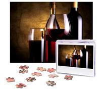 Puzzle de 500 pièces pour adultes - Puzzle stimulant pour nuits de jeu, trois bouteilles de vin et verre sur bois - Puzzle en bois personnalisé pour photo de famille - Taille finie : 38,1 x 51,8 cm