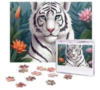 Puzzle de 500 pièces pour adultes - Puzzle stimulant pour soirées de jeu - Puzzle en bois personnalisé pour la famille - Puzzle mignon avec image de tigre blanc - Taille finie : 51,8 x 38,1 cm
