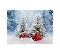 Puzzle de 500 pièces pour adultes - Puzzles stimulants pour soirées de jeu, boules d'arbre de Noël, neige - Puzzle en bois personnalisé pour photo de famille, taille finie : 51,8 x 38,1 cm