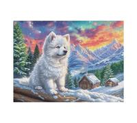Puzzle De 500 Pièces pour Adultes Renard Blanc Neige 500 PCS 52×38cm Impression Vive Non Décolorable Art Mural Encadrable Idéal pour Salon Chambre À Coucher