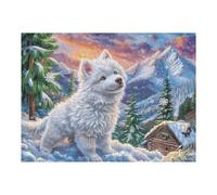 Puzzle De 500 Pièces pour Adultes Renard Blanc Neige Mountain 500 PCS 52×38cm Découpe De Précision Ajustement Parfait sans Bavures Parfait pour Liens Parents-Enfants Jeu Interactif