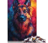 Puzzle de 500 pièces pour Adultes représentant Un Berger Allemand Style Pop Art, en Bois, idéal comme Cadeau pour Vos Proches. Dimensions : 52 x 38 cm.