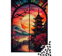 Puzzle de 500 pièces pour Adultes, Style vitrail Japonais, en Bois, idéal comme Cadeau pour Vos Proches. Dimensions : 52 x 38 cm.