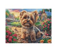 Puzzle De 500 Pièces pour Adultes Yorkshire Terrier Automne Ferme 52×38cm Décoration Murale Encadrable Détails HD Clairs sans Poussière Expérience Assemblage Fluide