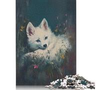 Puzzle de 500 pièces Renard Blanc dans Les Fleurs, Jeu éducatif en Bois pour Adultes, 500 pièces (52 x 38 cm)