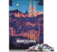Puzzle de 500 pièces représentant Barcelone, Espagne, la Ville la Nuit. Jeu de Puzzle en Bois pour Adultes, défi créatif, pour Noël et Les Anniversaires. 500 pièces (52 x 38 cm).