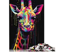 Puzzle de 500 pièces représentant des girafes colorées, en Bois, pour Adultes, idéal pour se détendre et Lutter Contre Le Stress (52 x 38 cm).