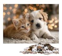 Puzzle de 500 pièces représentant Un Adorable Chaton et Un Chiot, en Bois, pour Adultes et Jeux éducatifs en Famille (52 x 38 cm).