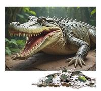 Puzzle de 500 pièces représentant Un Alligator à la Gueule Ouverte, en Bois, pour Adultes et Amateurs de Puzzles (52 x 38 cm).