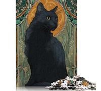 Puzzle de 500 pièces représentant Un Chat Noir Style Art Nouveau - Puzzle créatif pour Adultes et Adolescents 500 pièces (52 x 38 cm)