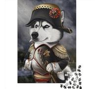 Puzzle de 500 pièces représentant Un Husky, l'empereur Napoléon et des Personnages carrés et créatifs. Puzzle en Bois pour Adultes. Jeu Stimulant. 500 pièces (52 x 38 cm).