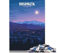 Puzzle de 500 pièces représentant Un Paysage Urbain Nocturne de Bichkek, au Kirghizistan. Puzzle en Bois pour Adultes. Un défi Stimulant, Amusant et Humoristique. 500 pièces (52 x 38 cm).