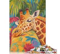 Puzzle de 500 pièces représentant Une Girafe endormie dans Un Paradis Tropical, pour Adultes. Puzzle de 500 pièces, défi Difficile (52 x 38 cm).
