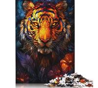 Puzzle de 500 pièces Tigre Abstrait, Puzzle carré créatif pour Adultes et Puzzles en Bois, Jeu Stimulant, 500 pièces (52 x 38 cm)