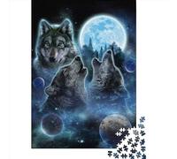 Puzzle de 500 pièces « Trois Loups et Pleine Lune » en Bois, Jouet éducatif, Cadeau de Noël, 500 pièces (52 x 38 cm)