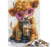Puzzle de 500 pièces « Veau Mignon Accro au caf頻 - Puzzle en Bois pour Adultes pour Adultes - 500 pièces (52 x 38 cm)